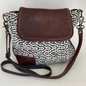 Myra canvas and woven crossbody shoulder bag